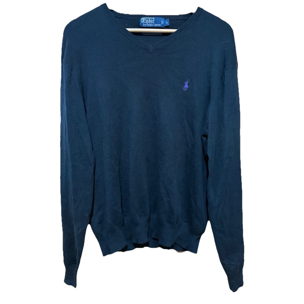 Polo Ralph‎ Lauren Sweater Mens Large Black Vneck Pullover Long Sleeve Stretch